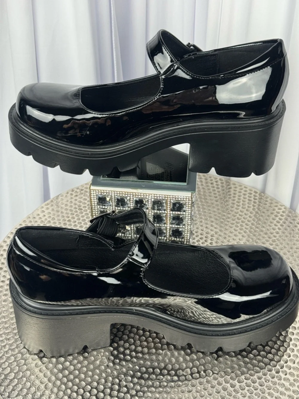 Synthetic Patent Mary Jane Platforms Size 38